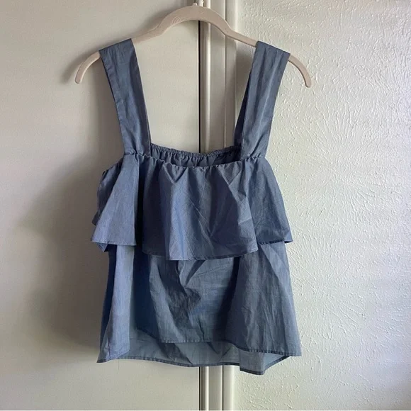 Who What Wear Tiered Chambray Blue Tank Top - Picture 15 of 16